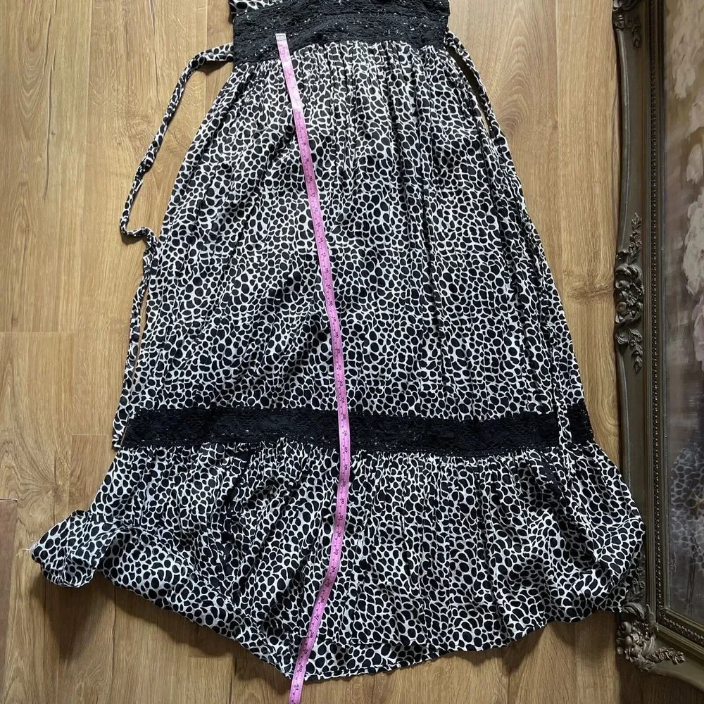 Papillon Womens Dress S Bohemian Sleeveless Maxi White Black V-neck Flowy - Picture 10 of 11